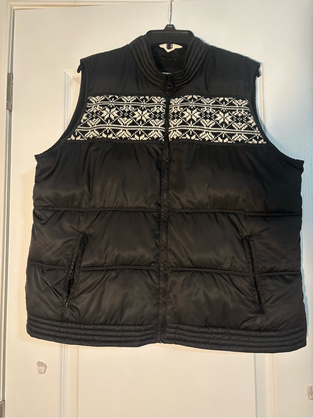 Old Navy Black Quilted Puffer Vest with White Fair Isle Yoke